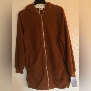 Forgotten Grace Brown Long Sherpa Hoodie, Size L.